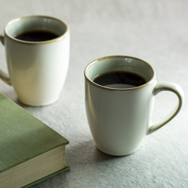 White Ceramic Barrel-Shaped 12oz Coffee Mugs, Set of 4