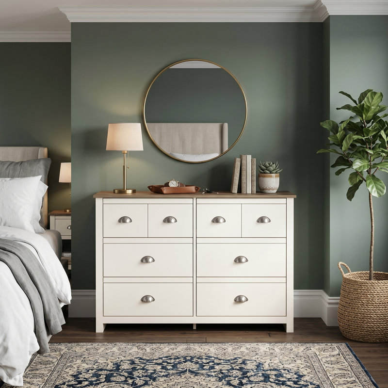 Bhure 6 Drawer 46.1'' W Double Dresser, Ivory/Knotty Oak