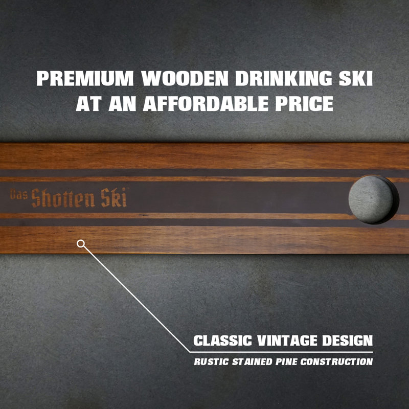 GoPong Das Shotten Ski - Rustic Wood 4 Person Drinking Ski with 50 Plastic Shot Glasses