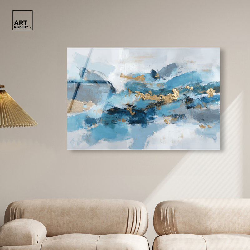 "Ocean Foil II", art mural bleu et doré par Art Remedy, prêt à être accroché, 45 x 30, H 30 po x l 45 po