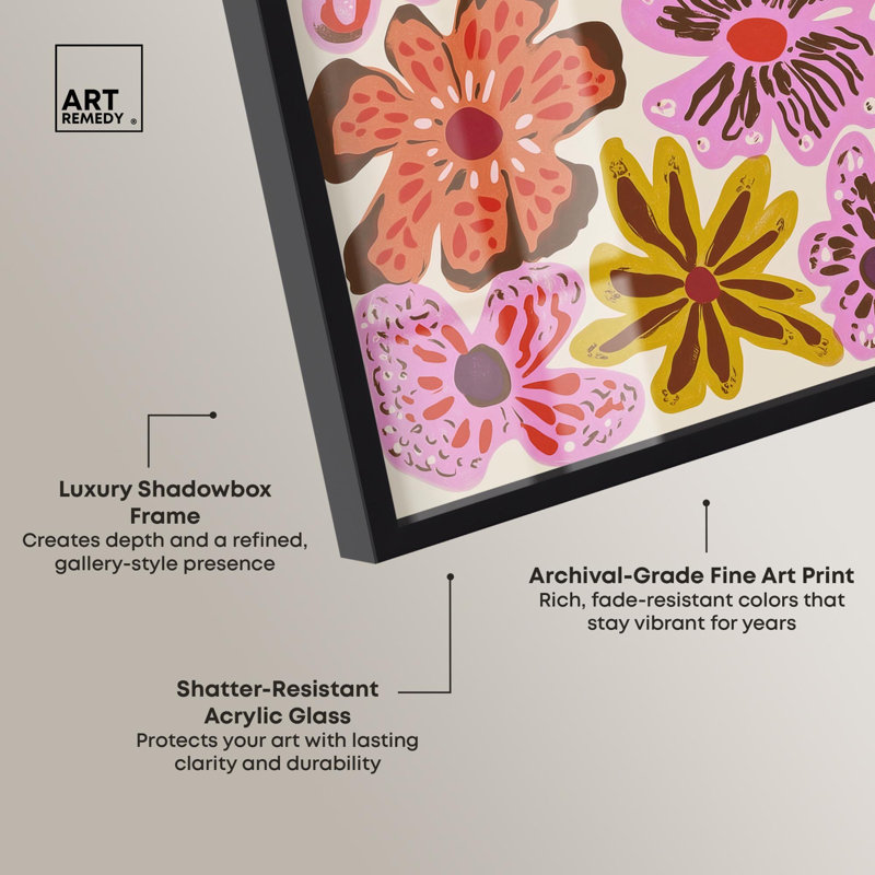 Fleurs d'été «I Floral Decor Shadowbox» par Art Remedy, H 16 po x l 11 po, Noir