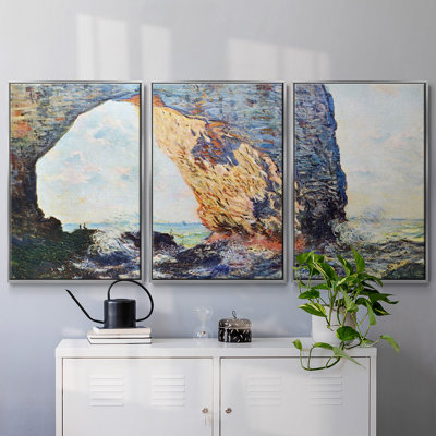 Les falaises rocheuses d'Étretat (La Porte Man), reproduction sur toile 3 pièces