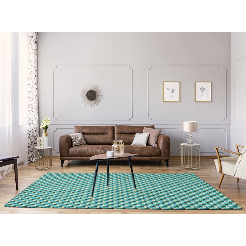 Tapis de couleur verte losanges rétro, Rectangle 9 pi x 12 pi