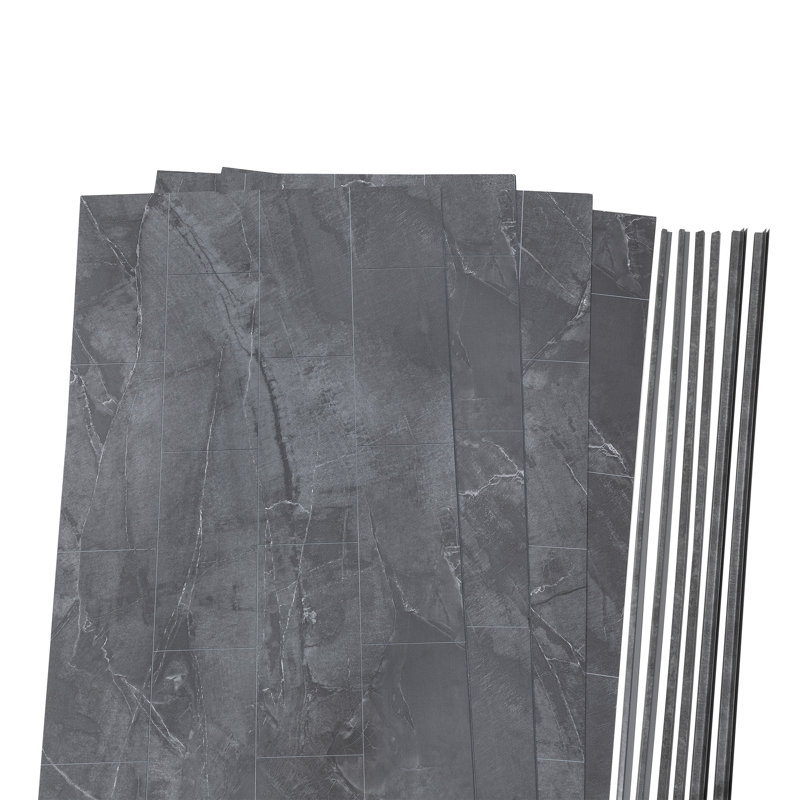 Cracked Slate Gray Vinyl Shower Surround Kit with Accessories