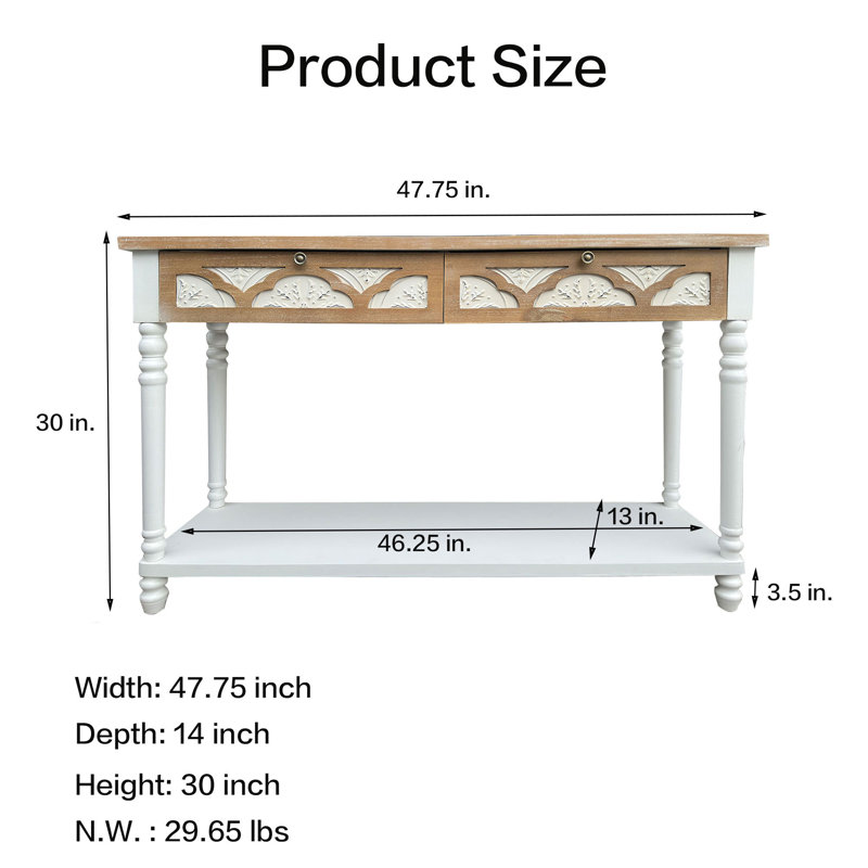 " traditional console table with 2 drawers and bottom shelf, easy assembly entryway table with classic design
