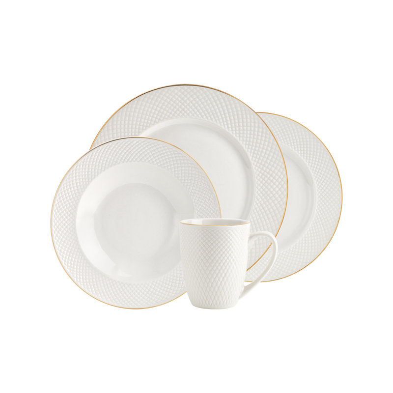 Dani 16 Piece Porcelain Dinnerware Set, Gold
