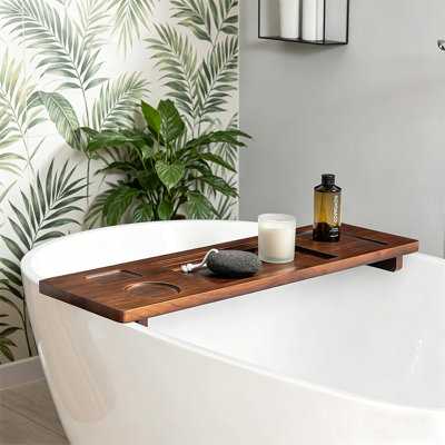 Luxury Brown Teak Bathtub Tray & Spa Caddy – 39" Adjustable Fit For Freestanding Tubs | Solid 100% Teak Wood | Stable Support For Tablets, Wine & Candles