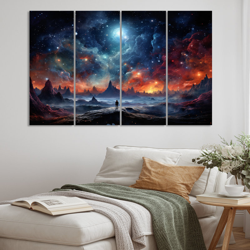 Ensemble de décorations murales en métal Orange Blue Astronomical Dreams I - Galaxies