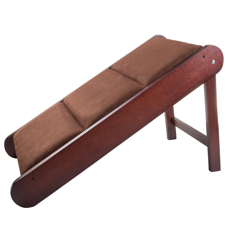 Mahogany Foldable Wooden Pet Ramp with Padded Surface