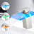 Bathroom Faucet With Led, Waterfall Spout, Cartridge Valve, Single Handle, One Hole Deck Mount, Hot Cold Water, Nickel Finish Water Mixer Sink Faucet, Led 3 Colors, Knob Handles, Ceramic Filler,