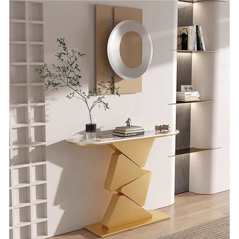 Table d'appoint contemporaine contemporaine, H 33,46 po x l 39,37 po x P 11,81 po, Blanc / doré, Doré