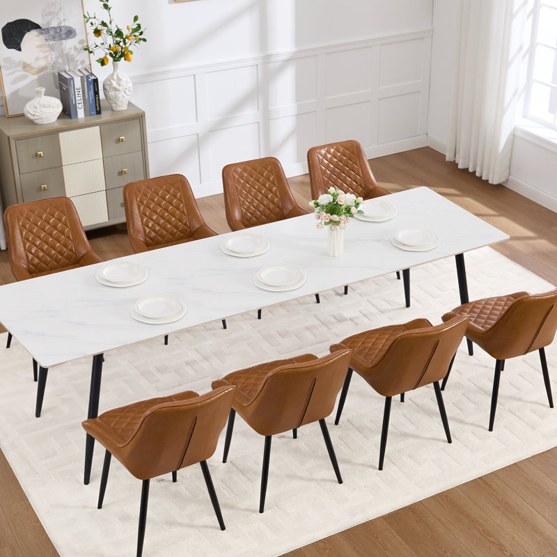 Faux Leather Upholstered Metal Dining Chair, Brown, 6