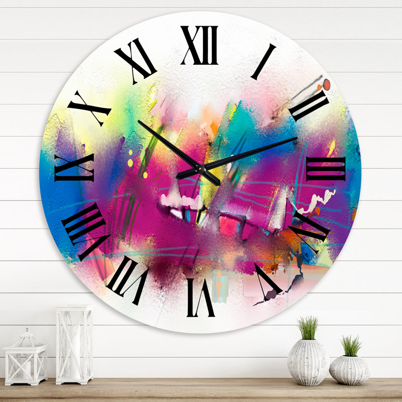 Horloge murale moderne - Oasis violette avec nuages de turquoise et coups de pinceau, Grand