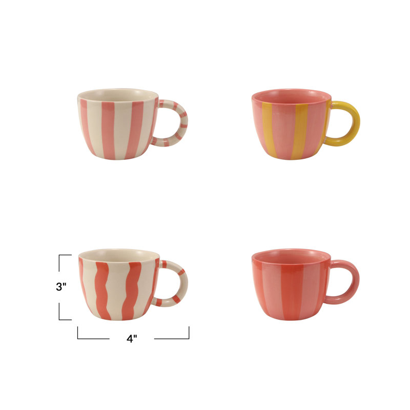 Hand-Painted Stoneware Striped Mug Set
