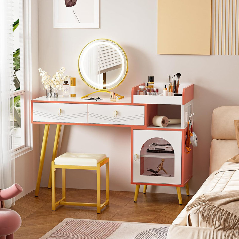 Coiffeuse Jermarcus, White/Orange