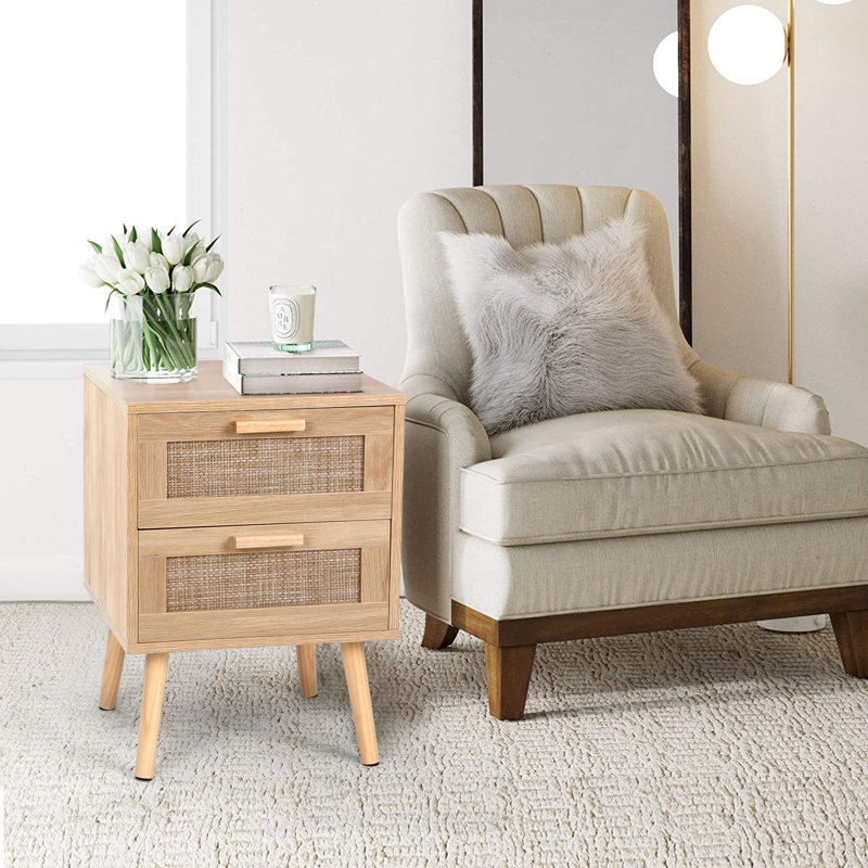 Table de chevet en rotin avec 2 tiroirs de rangement Spurlin, Individuel