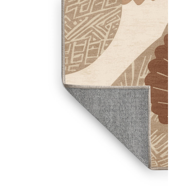 Machine Washable Templeton Empanadas Global Inspired Block Print Rug in Brown – Beige Binding, 2x4