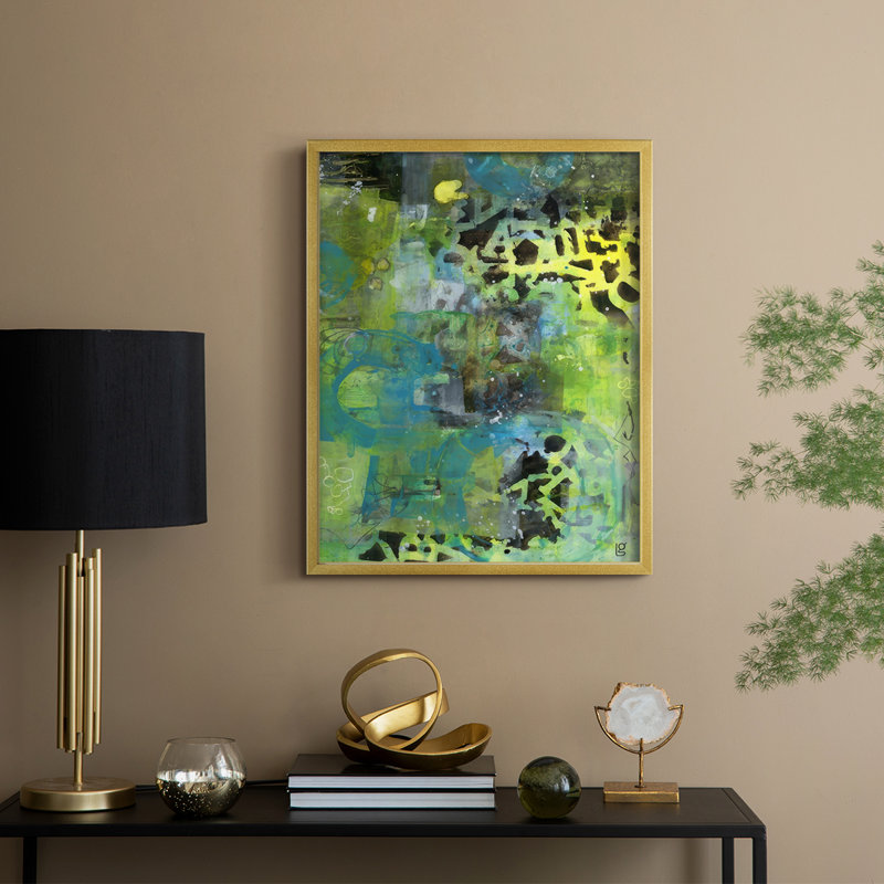 Alphabet Soup, reproduction abstraite encadrée - bois massif, H 21 po x l 17 po, Doré