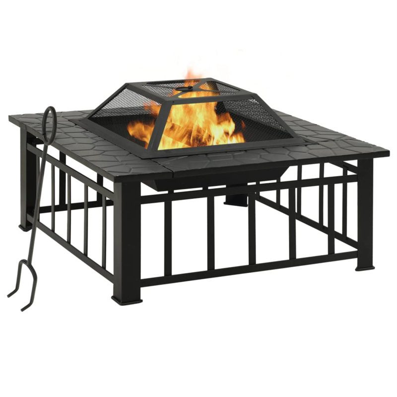Garden Fire Pit with Poker 31.9" x 31.9" x 18.5" XXL Steel