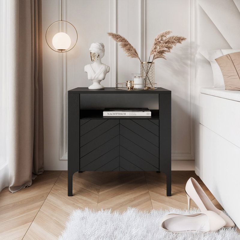 54cm W Manufactured Wood Bedside Table, BLACK