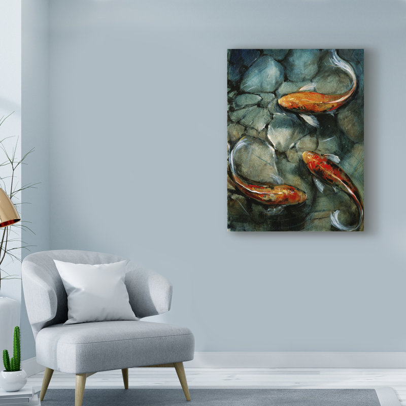 «Tres Koi I» par Timothy O 'Toole, reproduction sur toile, H 19 po x l 14 po x P 2 po