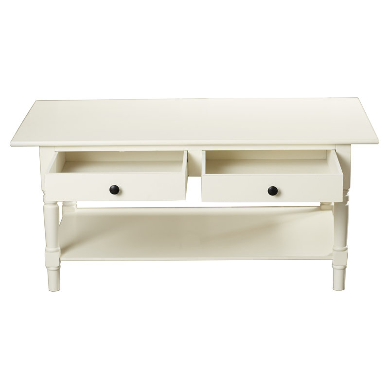 Tuoi Solid Wood Single Coffee Table, Distressed Cream