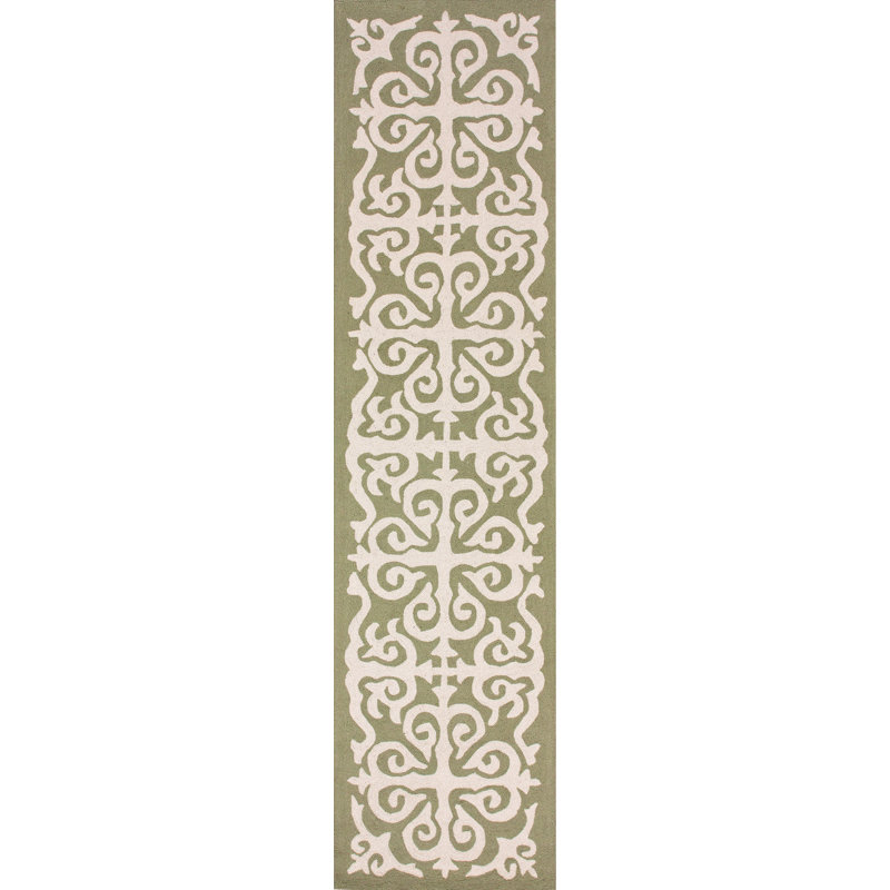 Tapis vert à motif treillis marocain Caley, Tapis de couloir 2 pi 6 po x 8 pi