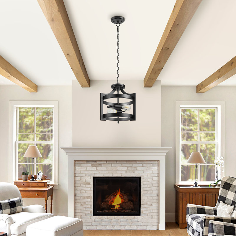 Amadi 13.5" 2-Light Lantern Semi Flush Mount, Matte Black