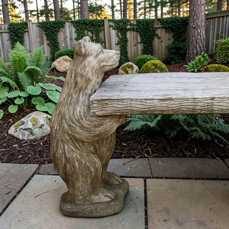 Twin Bears Rustic Woodland Cast Stone Outdoor Garden Bench