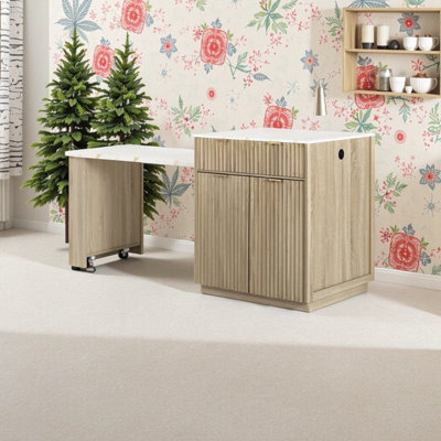 Table pour îlot de cuisine extensible 82,6 po avec plateau de rangement double face en faux courant et panneau cannelé pour 4 à 6 sièges
