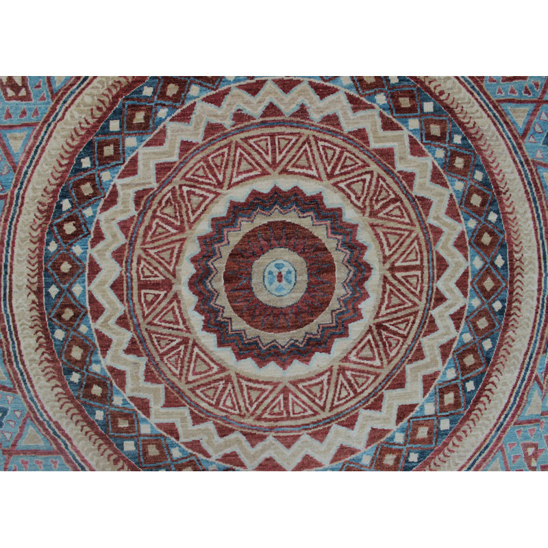 Tapis de surface en laine ronde 8 pi 7 po à main one-of-kind noué la rouille Altom