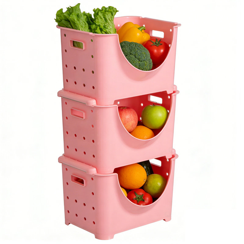 Ensemble de bacs de rangement en plastique, Rose