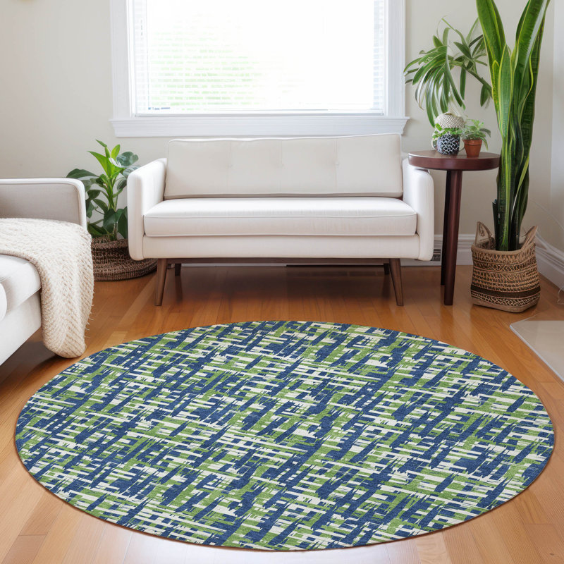 Zarifa Blue Washable Indoor-Outdoor Rug - , 8' x 8'