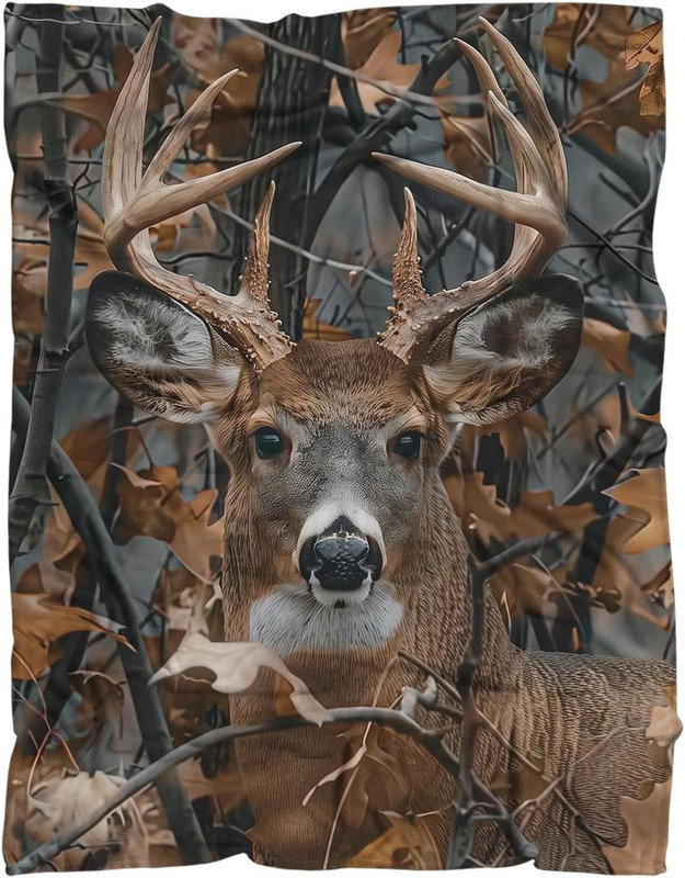 Koyi Camo Cadeaux pour les hommes - Couverture camouflage réaliste en cerf, jeté moelleux 80 po x 60 po pour canapé, canapé, lit et même sac en toile imprimé