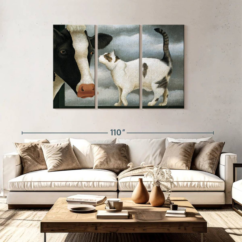 Chat et vache, H 48 po x l 74 po