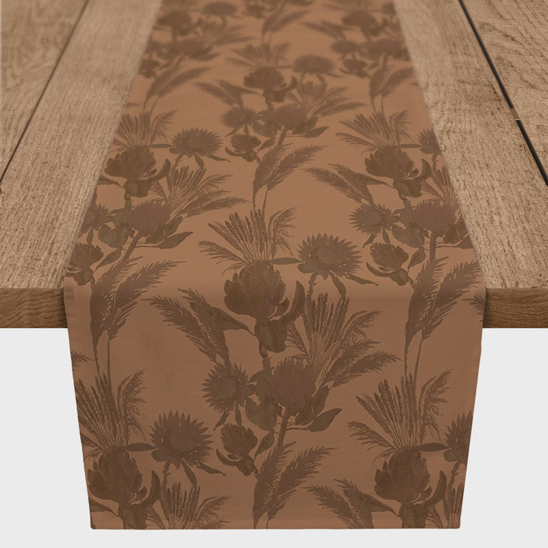 Rectangular Floral Table Runner, 90" x 16", Brown