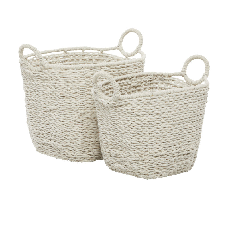 Cotton Fabric Handmade Decorative and Functional Storage Basket with Handles