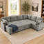 Canapé-lit polyvalent en forme de U avec rangement, ports de chargement, porte-gobelets et revêtement en chenille-1271873025