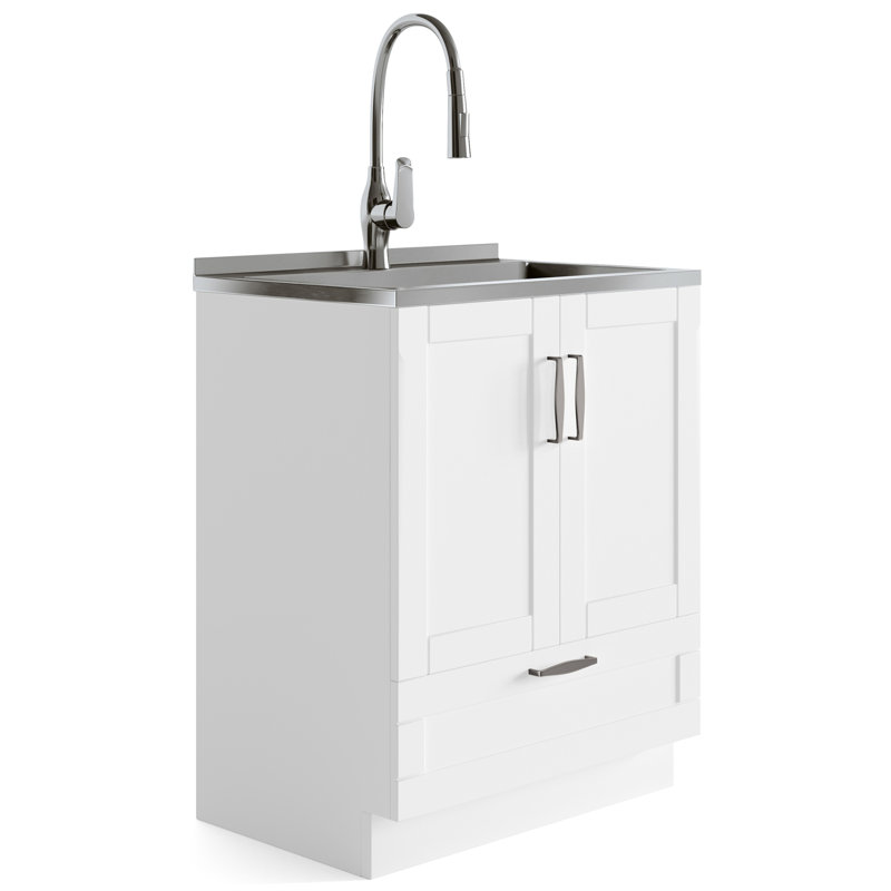 Armoire de buanderie avec robinet coulissant et évier en acier inoxydable