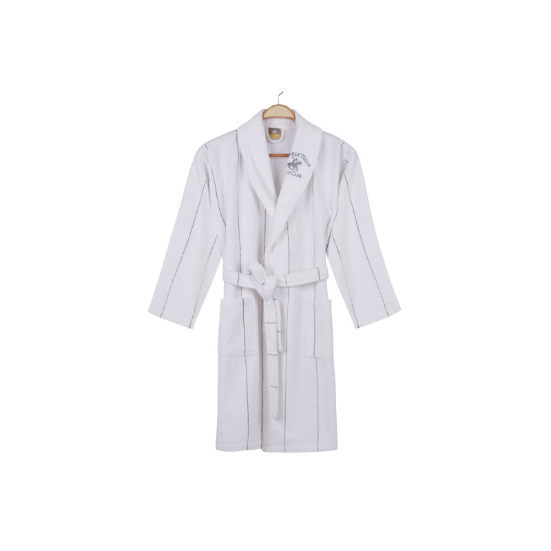 Peignoir en coton mélangé avec poches, TP / P, Blanc / gris