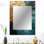 Or, turquoise, désert, mirage, spirale III - abstrait, spirales, miroir mural doré, impression sur métal