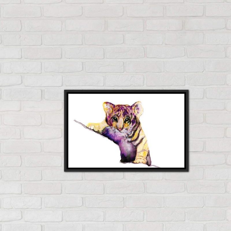 Art little tiger, H 40 po x l 60 po x P 1,5 po, Toile avec cadre noir patiné
