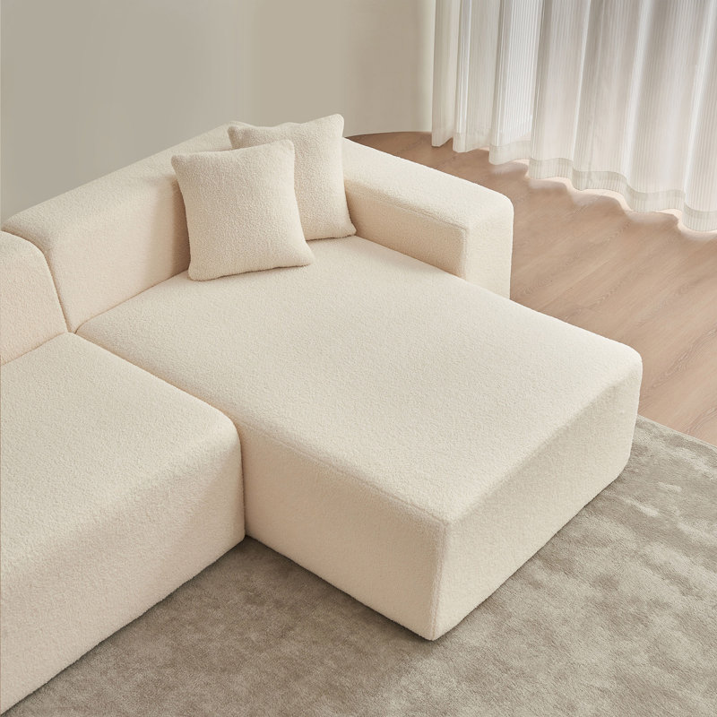 Canapé modulaire en L avec chaise longue Lambswool, Tissu beige