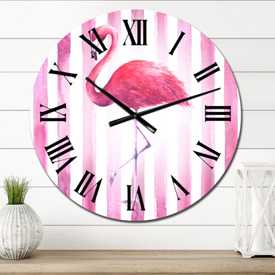 Flamant rose sur rayures roses - Horloge murale traditionnelle