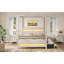 Grand lit plateforme à baldaquin tapissier avec lumières DEL, lit gigogne simple et 3 tiroirs de rangement, beige