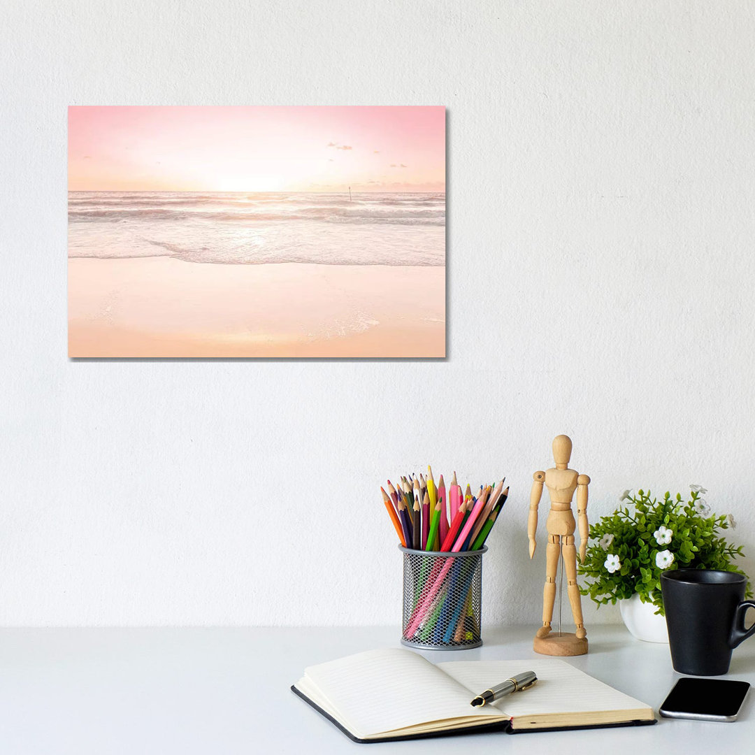 Waves And Sunset Over Golden Sand