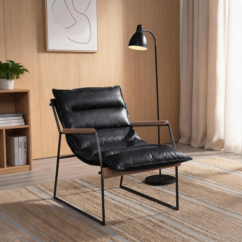 Fauteuil d'appoint à siège unique, base de traîneau stable en cuir véritable de couleur brune pour les espaces de vie