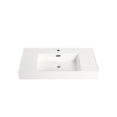 Lavabo en résine 36 po pour salle de bain, blanc brillant, 4,84 po de hauteur, 46,09 lb, longue durée et lavabo, lavabo brillant, égratignure et teinture
