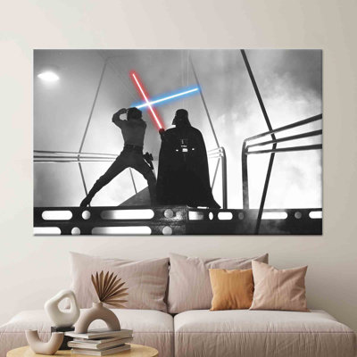 Toile Star Wars: œuvre d'art imprimée Luke Skywalker contre Dark Vador, 1P encadrée d'or