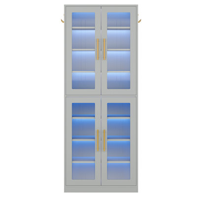 67" Tall Gray Bookcase With Doors